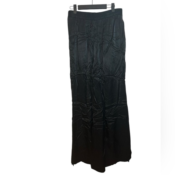 Express Black Satin High Waisted Flare High Slit Pants - Picture 2 of 4
